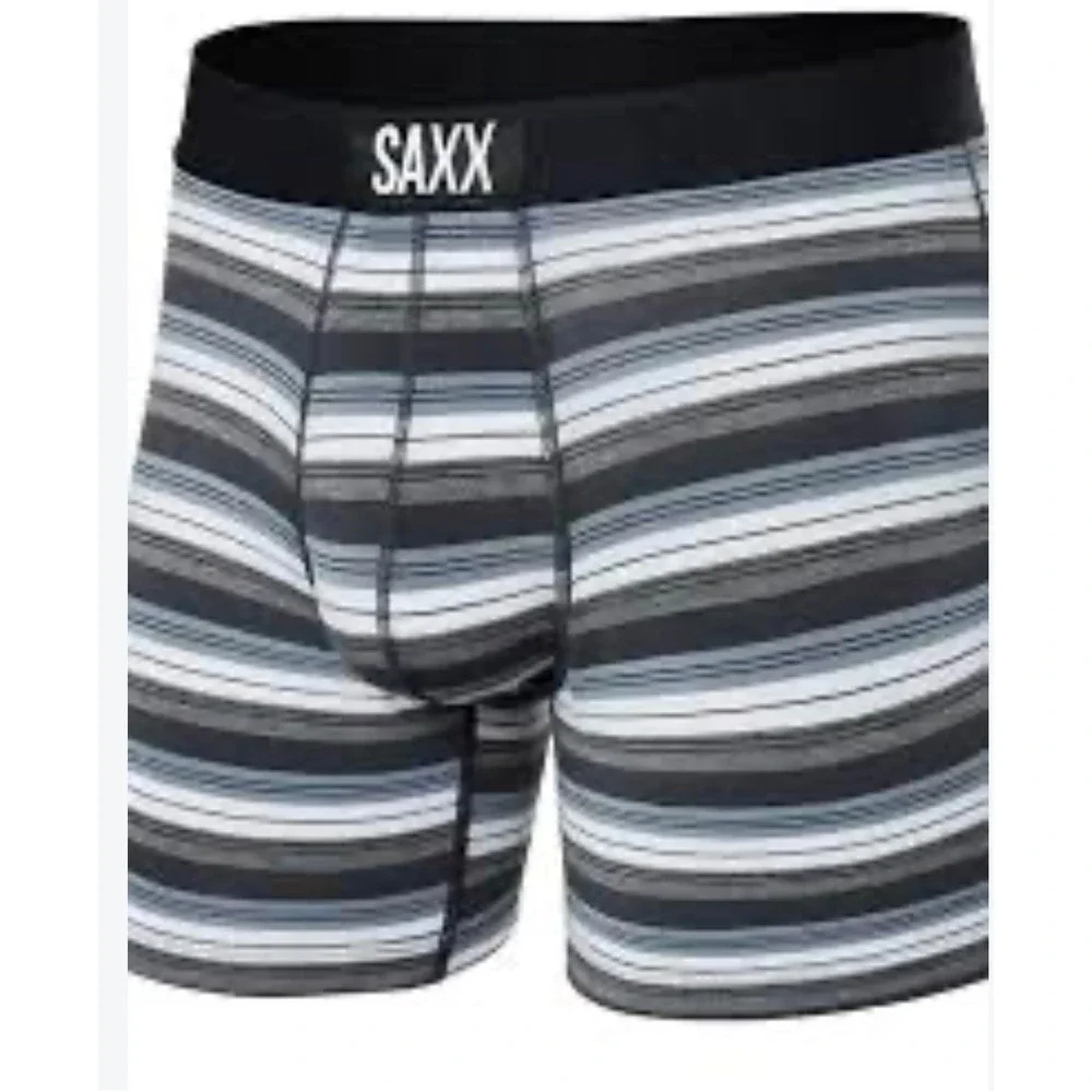SAXX Vibe Super Soft Boxer Briefs Mens Small Striped Grey Blue NWT